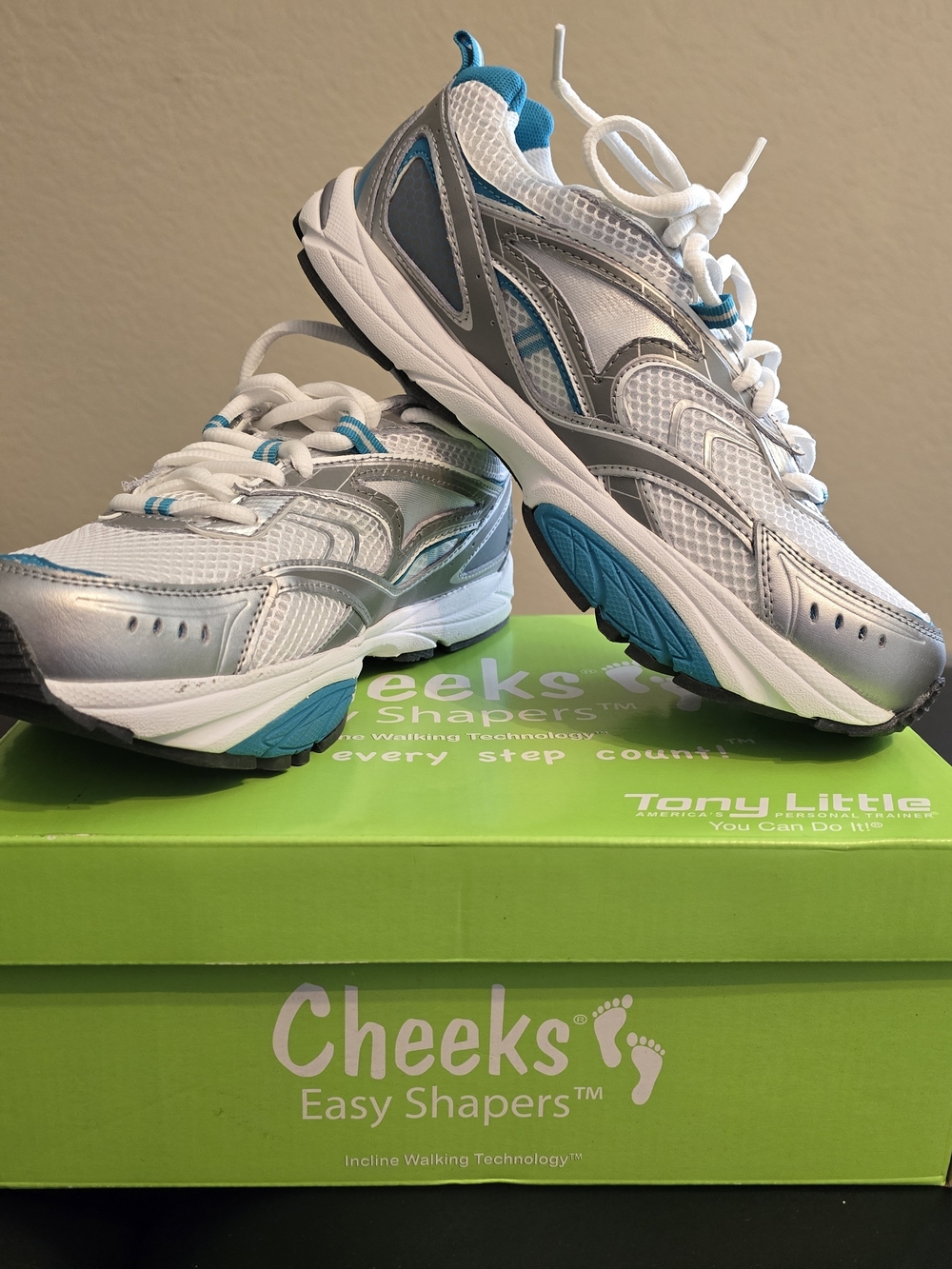Cheeks Women's Athletic Sneakers in White, Silver & Teal